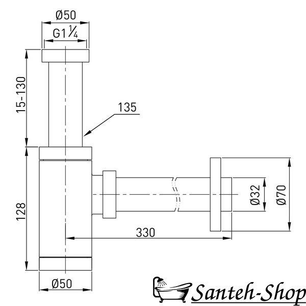 Sifon pentru lavoar VOLLE 9000.094215 cu rezervor cilindric, alamă, țeavă de ramificare 1 1/4", &Oslash;32 mm, șlefuit auriu 9000.094215 foto
