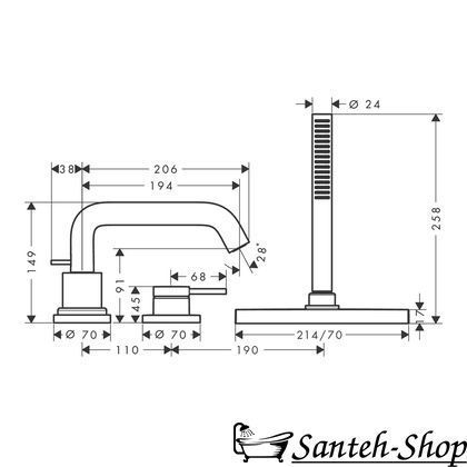 Смеситель для ванны на 3 отверстия Hansgrohe Tecturis S (73447140) 73447140 фото