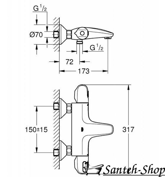 Termostat de baie 1/2" GROHE GROHTHERM 1000 Nou, montare pe perete 34155003 foto