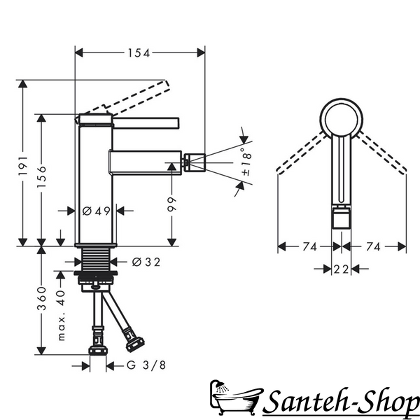 Baterie bideu Hansgrohe Finoris 76200000 crom 76200000 foto
