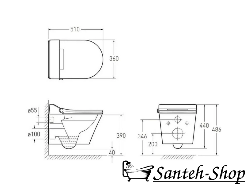 WC suspendat inteligent Volle NEMO II 1333.001057 Rimless 59,5*37*40cm, scaun cu functie bideu, control electronic 1333.001057 foto