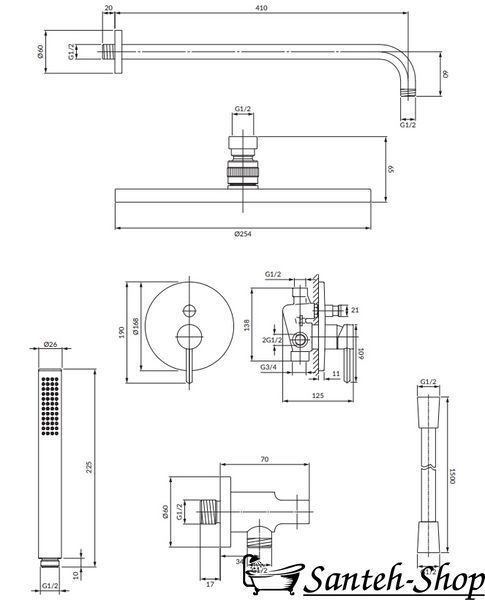 Душевой система Omnires Y SYSY35BSB Brushed Brass SYSY35BSB фото