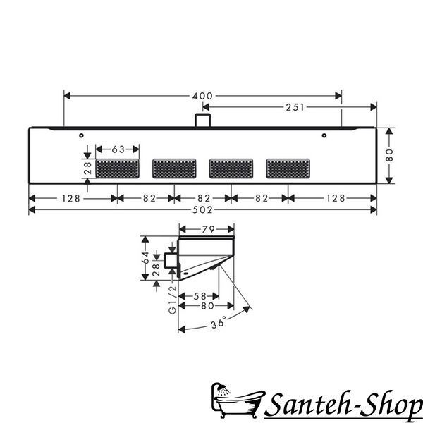 Боковой душ-полочка Hansgrohe Rainfinity 500 1jet, Matt Black (26243670) 26243670 фото