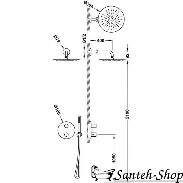Sistem de duș TRES THERM-BOX 26235004 cromat cu termostat ascuns cu două căi 26235004 foto
