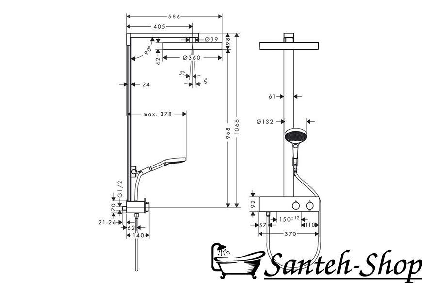 Душевая система с термостатом Hansgrohe Rainfinity Showerpipe 360 26853000 фото