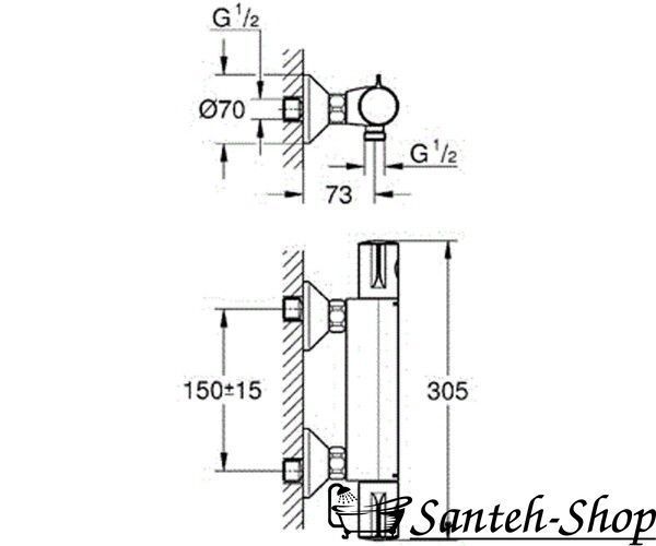 Termostat de dus 1/2" GROHE GROHTHERM 800, montare pe perete 34558000 foto