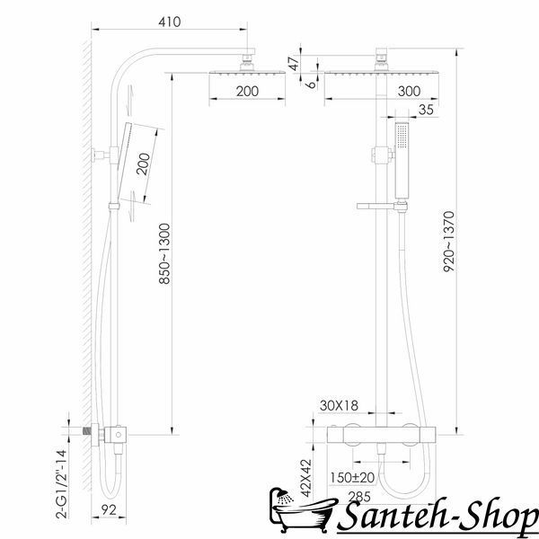 Душевая система IMPRESE GRAFIKY ZMK0424070480(термостат для душа, душ 300*200 мм, лейка сток 1 режим, шланг 1500 мм SS), черный никель ZMK0424070480 фото