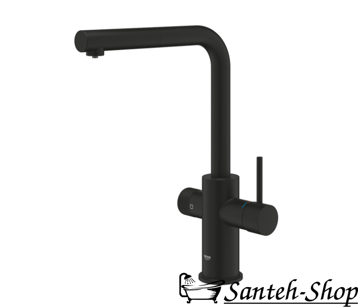 Baterie de bucătărie GROHE BLUE PURE MINTA cu alimentare cu apă filtrată, monocomandă, negru mat, gura de scurgere 30590KF0 foto