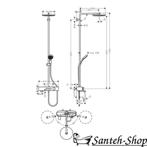 Душевая система Hansgrohe Pulsify Showerpipe 260 1jet 24230000 с термостатом 24230000 фото