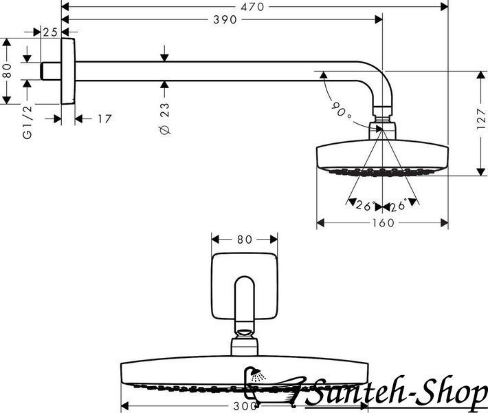 Верхний душ Hansgrohe Select Е 300 2jet с держателем, белый/хром (27385400) 27385400 фото