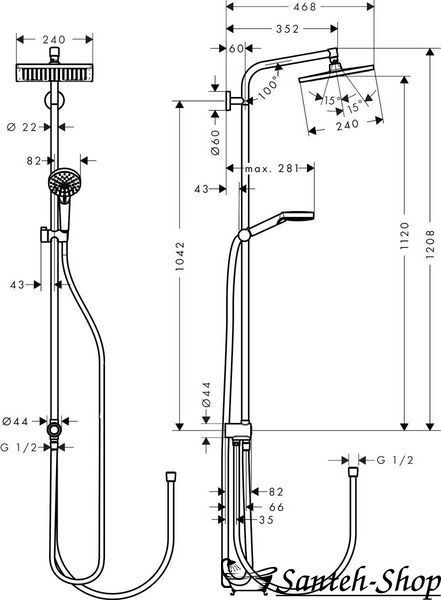 Душевая система Hansgrohe Crometta E Showerpipe 240 1jet EcoSmart Reno 9л/мин, хром (27289000) 27289000 фото