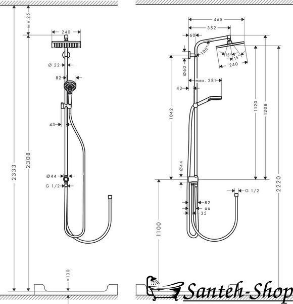 Душевая система Hansgrohe Crometta E Showerpipe 240 1jet EcoSmart Reno 9л/мин, хром (27289000) 27289000 фото
