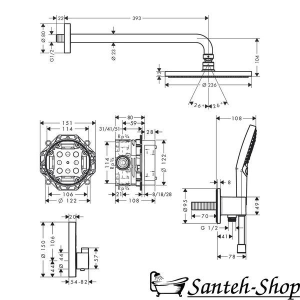 Sistem de duș Hansgrohe Raindance E 300 1jet ShowerSelect Square 6 &icirc;n 1, crom (27952000) 27952000 foto