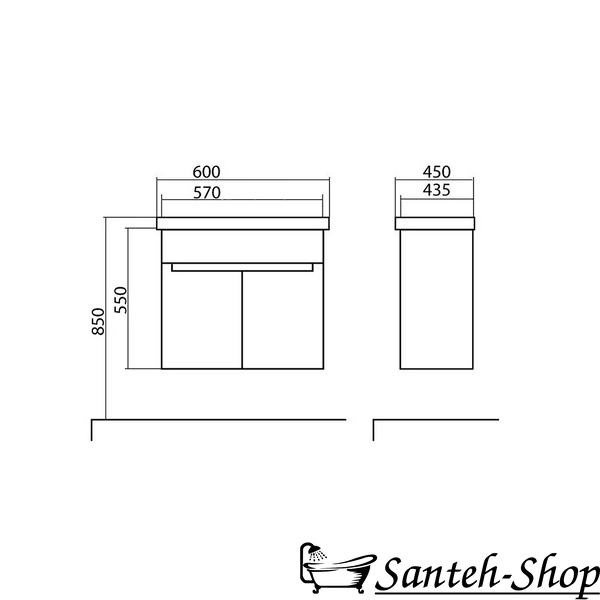 Dulap de baie suspendat AQUARODOS OMEGA 60 cu lavoar, 580x600x450 cm, alb OMEGA 60 foto