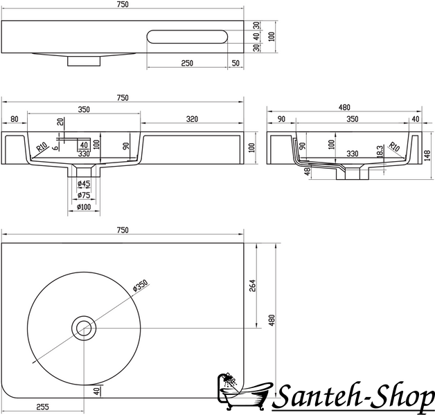 Lavoar montat pe perete cu suport pentru prosoape, piatra Suprafata solida 750*480*140mm 13-40-742 foto