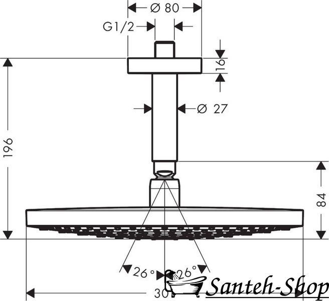 Duș suspendat Hansgrohe Raindance Select S 300 2jet, alb/crom (27337400) 27337400 foto