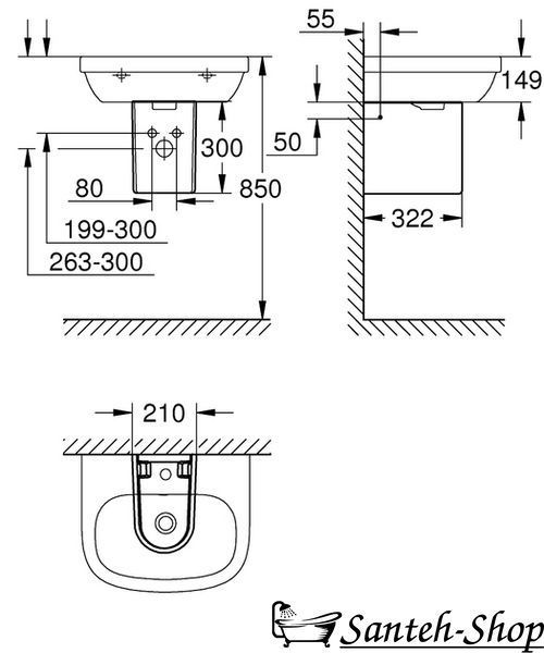 Lavoar Grohe Euro Ceramic 55cm montat pe perete cu semipiedestal, alb (39336000_39201000) 39336000_39201000 foto