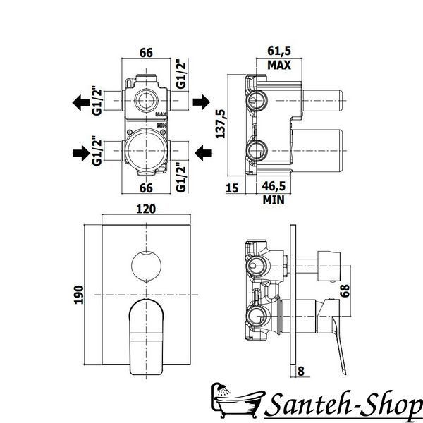 Baterie de duș &icirc;ncastrată Paffoni Tilt Сhrome TI018CR (2 ieșiri), crom TI018CR foto