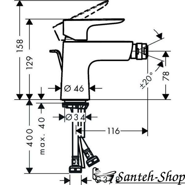 Baterie bideu cu robinet pop-up Hansgrohe Talis E 71720990 71720990 foto