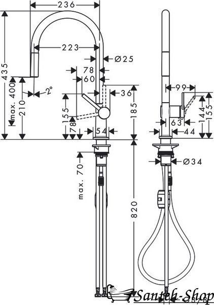 Смеситель для кухни Hansgrohe Talis 210 1jet с вытяжным изливом, черный матовый (72802670) 72802670 фото