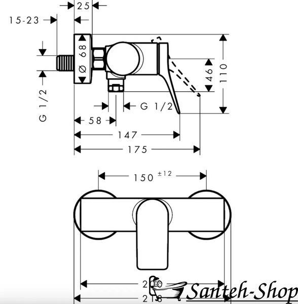 Baterie duș Hansgrohe Vivenis 75623000, montată pe perete, cromată 75623000 foto