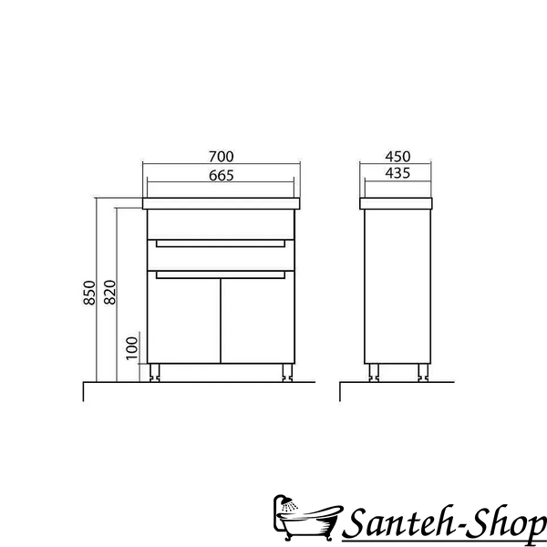 Тумба для ванной комнаты с умывальником AQUARODOS OMEGA 70 напольная 850x700x450 см белая OMEGA 70 (podea) фото
