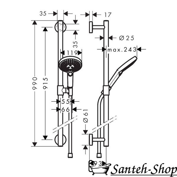 Душевой набор Hansgrohe 26323400 Raindance Select S 120 3jet EcoSmart белый/хром 26323400 фото