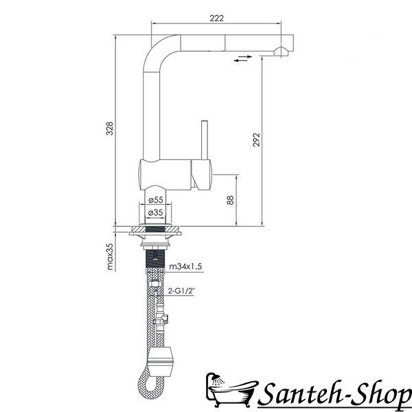 Смеситель для кухни IMPRESE PIVOT LT f03408502LT с&nbsp;выдвижной&nbsp;лейкой f03408502LT фото