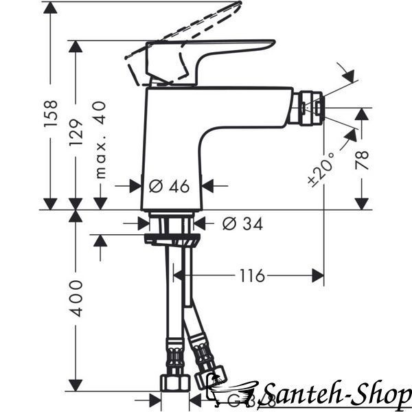 Baterie pentru bideu cu robinet de jos cu deschidere prin apăsare Hansgrohe Talis E 71721000 71721000 foto