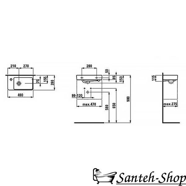 Мини-раковина LAUFEN PRO S H8159550001041 асимметричная&nbsp;левая 48*28см H8159550001041 фото