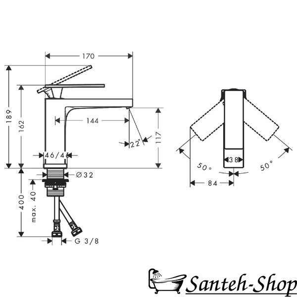 Baterie lavoar 110 HANSGROHE TECTURIS E 73011000 monocomandă, cromată 73011000 foto