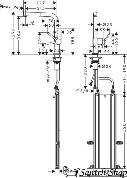 Смеситель кухонный Hansgrohe Talis 270 1jet с вытяжным изливом Sbox, черный матовый (72809670) 72809670 фото