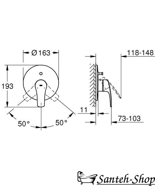 Смеситель для ванны GROHE EUROSMART 194502433, однорычажный, СМ, цвет черный матовый 194502433 фото