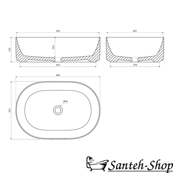 Lavoar de blat Omnires Mesa MESA460BP, oval, 460&times;315 mm, alb MESA460BP foto