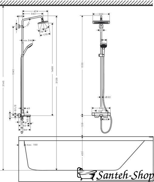 Душевая система для ванны Hansgrohe Croma E SHOWERPIPE (27687000) 27687000 фото