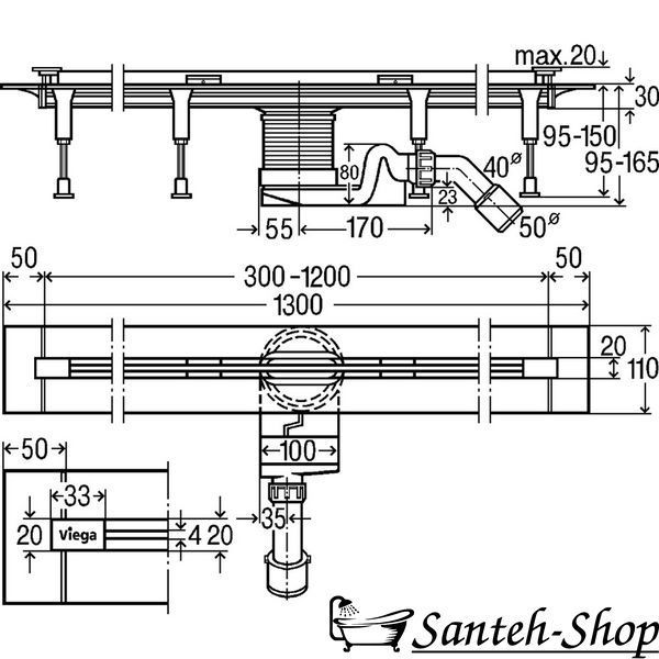 Sifon de duș Viega Advantix Vario 686277 + insert de design Visign SR1 686284 704353 foto