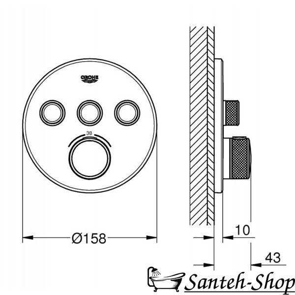 Termostat de duș/cadă GROHE SMARTCONTROL cu 3 butoane, placă de suprafață 29121000 foto