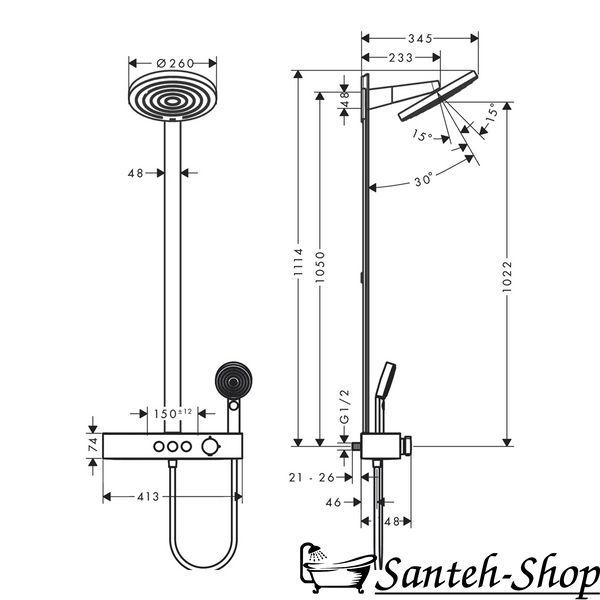 Душевая система Hansgrohe Pulsify Showerpipe 260 2jet EcoSmart 24241700 24241700 фото