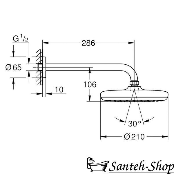 Верхний душ с душевым кронштейном GROHE Tempesta 26411000 26411000 фото