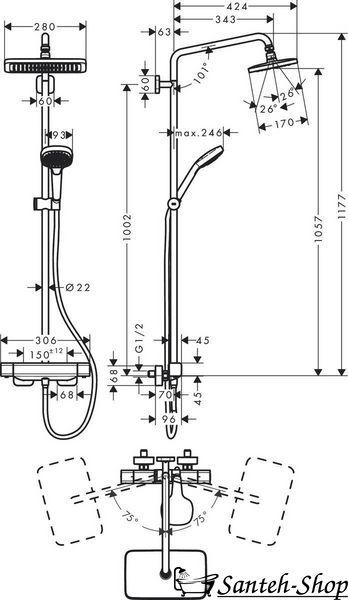 Sistem de dus Hansgrohe Croma E SHOWERPIPE (27630000) 27630000 foto