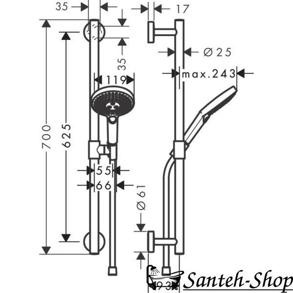Set duș Hansgrohe Raindance Select S 120/110 cm 3Jet st&acirc;nga, alb/crom (26325400) 26325400 foto