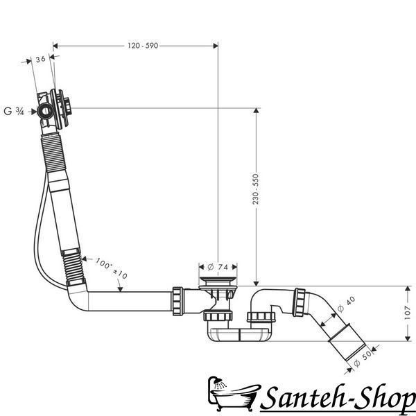 Sifon Hansgrohe Exafill S Basic pentru căzi nestandard cu umplutură (58116180) 58116180 foto