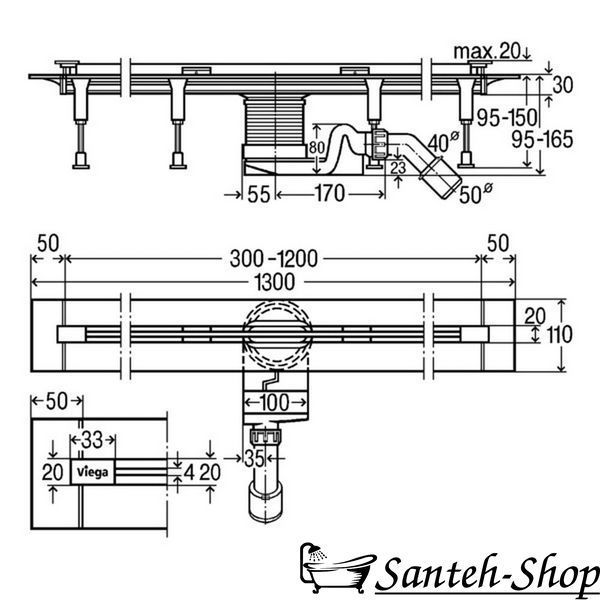 Viega ADVANTIX VARIO 704360 Sifon de duș + insert de design Visign SR2 lucios 704360 foto