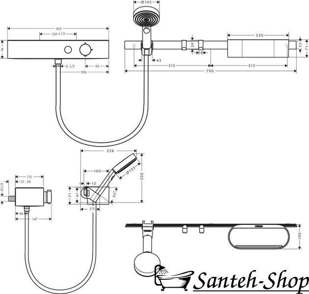 Set de accesorii pentru termostat Hansgrohe WallStoris Activation EcoSmart 7 &icirc;n 1, alb mat (24250700) 24250700 foto